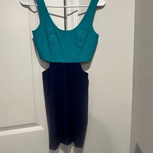 Source Unknown Teal and Navy Backless Dress